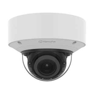 Cámara Domo AI IR 5MP / Motorizado Varifocal 3.3~9.3mm / Doble NPU / Análisis Inteligente / WDR 120dB / IR 50m / IP52 IK10 / PoE / Wisenet 9
