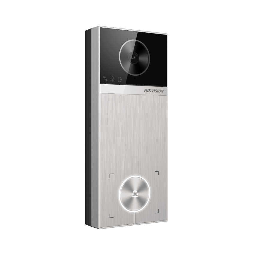 Videoportero / 4 Megapixel / Ángulo de Visión 150° / Control de 2 Cerraduras / Desbloqueo por Tarjeta, Hik-Connect y Estación Interior / IP65 / PoE IEEE802.3at / Compatibilidad ONVIF / H.265