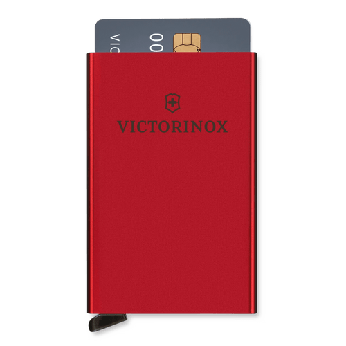 Tarjetero / Almacenamiento Seguro 4-6 Tarjetas / Aluminio Duradero / Protección RFID / Sistema Deslizamiento Patentado / Color Rojo.