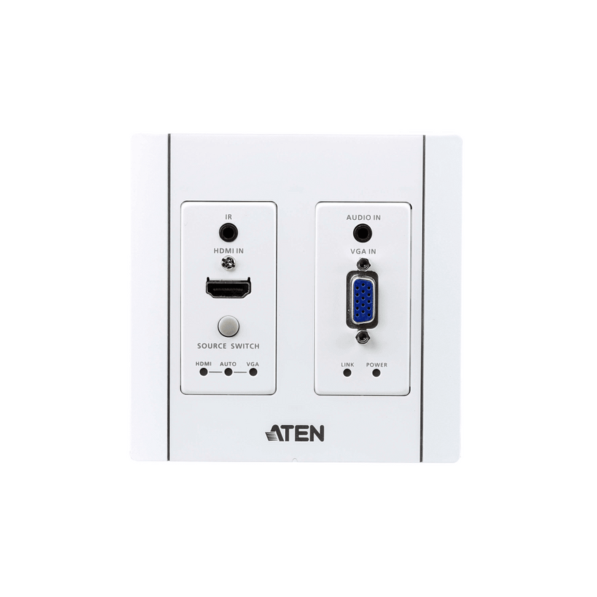 Transmisor HDBaseT | HDMI y VGA | Placa de Pared US / PoH (4K a 100 m) | (HDBaseT Class A) (PoH PD)