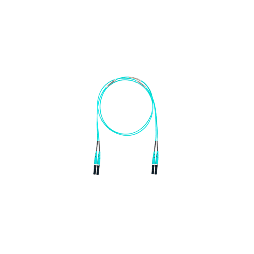Jumper de Fibra Optica Multimodo 50/125 OM4, LC-LC Duplex, OFNR (Riser), Color Aqua, 25 Metros