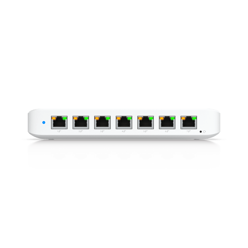 USW Ultra Switch de 8 Puertos GbE (7 Puertos PoE+ y 1 Puerto Entrada PoE++) con Opciones de Montaje Versátiles