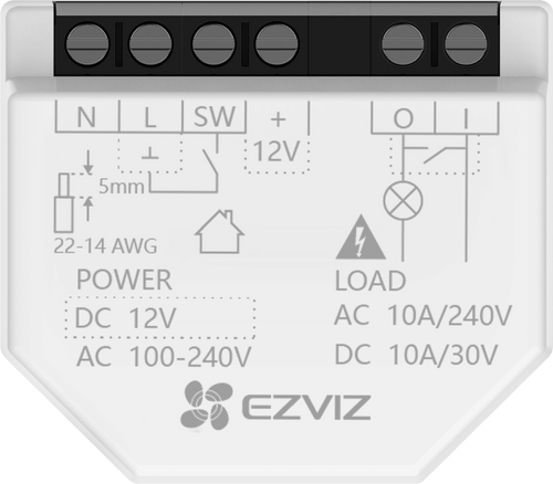 Relé Inteligente Wi-Fi, CS-T35-R100-WD, 16A 250VAC, Wi-Fi 6 y BLE, Control por App EZVIZ, Compatible con Google Assistant, Amazon Alexa y Matter, Protecciones de Temperatura y Sobrecarga