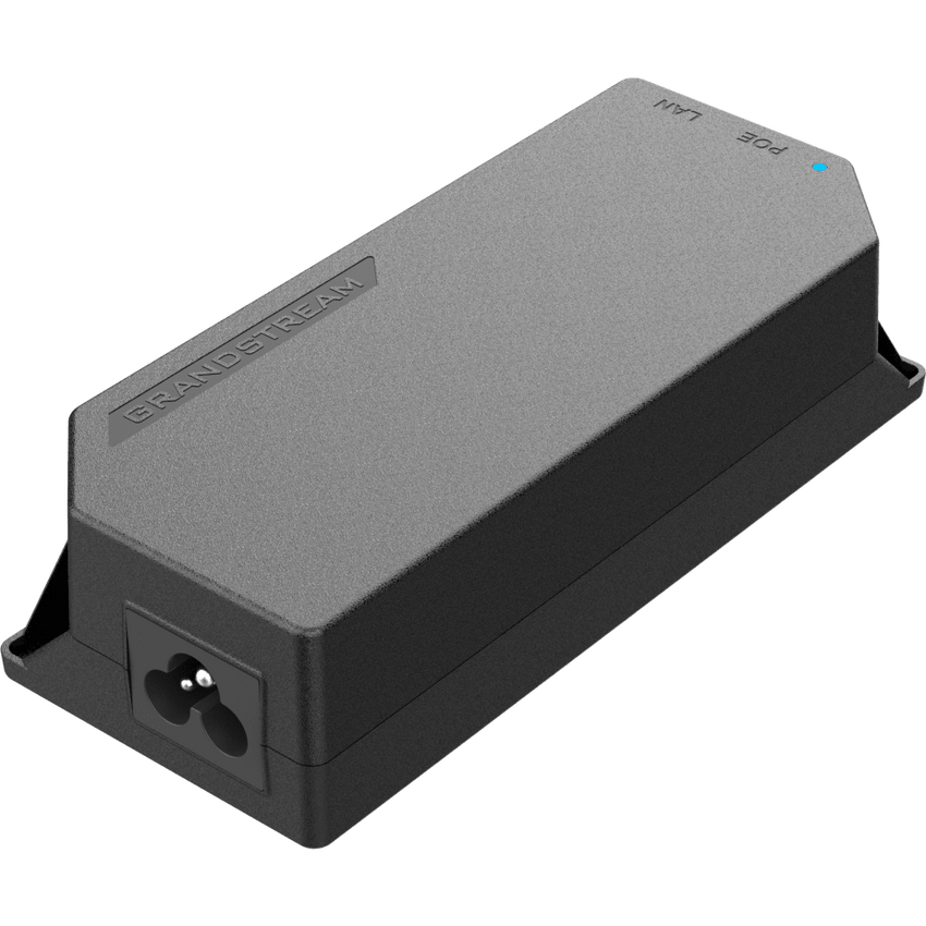 PoE Injector Grandstream 15W MultiGigabit / Compatible con IEEE 802.3af / 1x 2.5Gbps RJ45 LAN IN / 1x 2.5Gbps RJ45 LAN OUT con PoE 15.5W / 100~240VAC / 54VDC / Plug-and-Play / FCC, CE, RCM, IC
