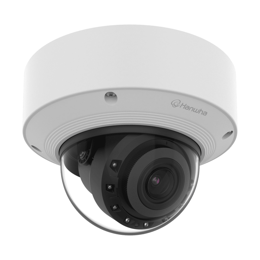 Cámara Domo AI IR 5MP / Motorizado Varifocal 3.3~9.3mm / Doble NPU / Análisis Inteligente / WDR 120dB / IR 50m / IP52 IK10 / PoE / Wisenet 9
