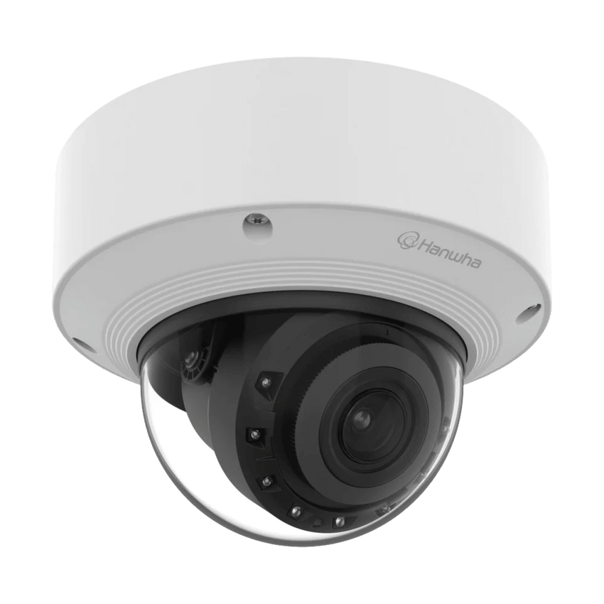 Cámara Domo AI 8 Megapíxeles / Motorizado 4.4-9.3 mm 2.1x / Dual NPU / IR 50 m (164 ft) / IP52 IK10 / Analítica Avanzada IA / extremeWDR 120 dB / Wisenet 9
