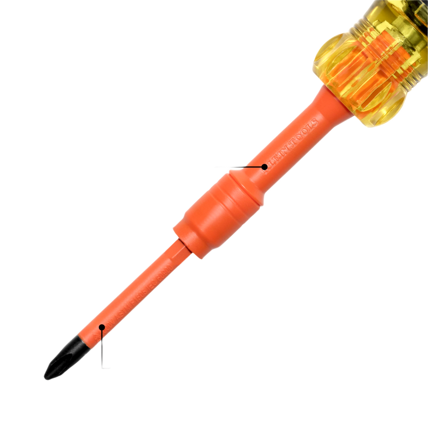Destornillador Aislado 6-en-1 Auto-Lock / Aislado 1000V CAT III / Almohadilla de agarre / Almacenamiento de brocas integrado / Bits Philips #1 #2 / Slotted 3/16" 1/4" / Square #1 #2