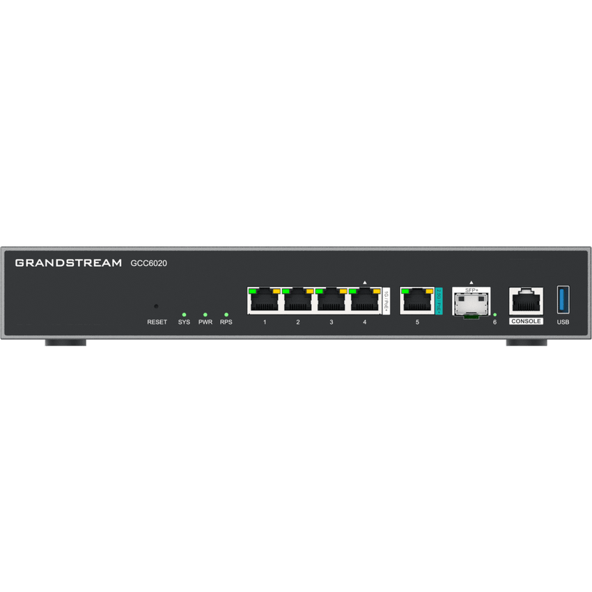 Dispositivo de Convergencia de Redes GCC6020 / Router VPN / Firewall de Próxima Generación / IP PBX / Switch de Red / 4 Puertos Gigabit Ethernet / 1 Puerto SFP+ 10 Gigabit / 1 Puerto 2.5 Gigabit / Administración en la Nube GDMS / Mont