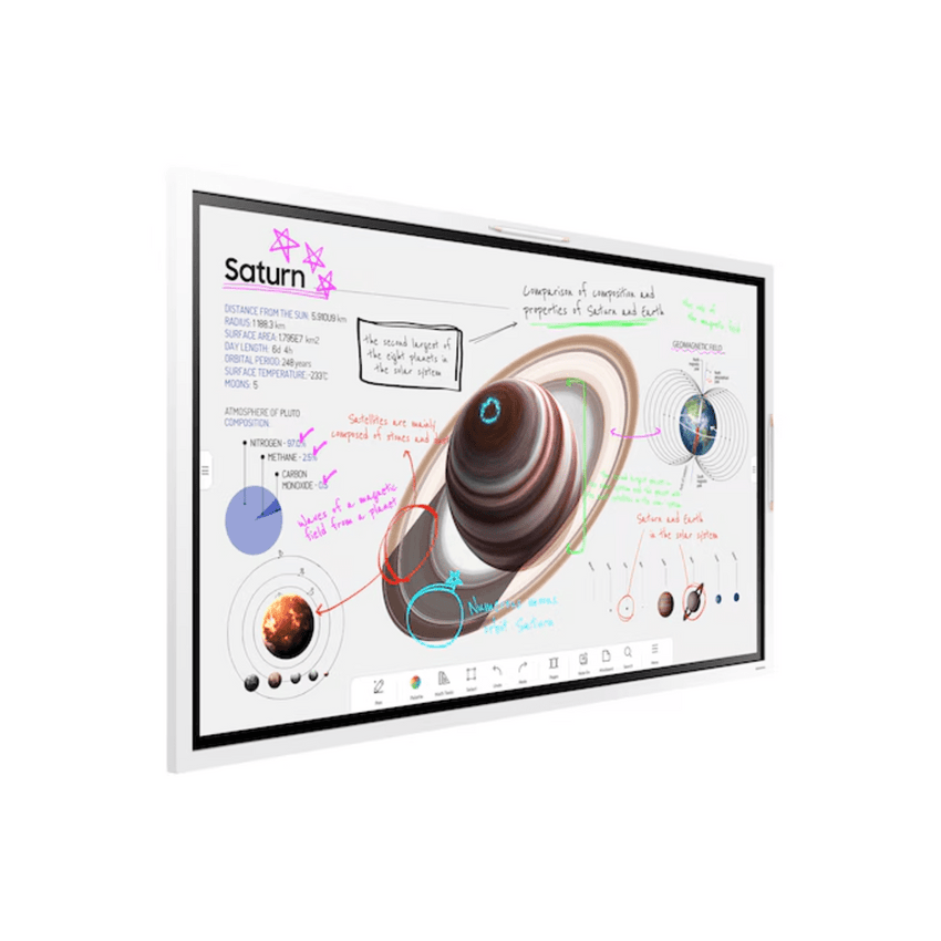 Pantalla Interactiva WM65FX 65" (165.1 cm) / Resolución 4K UHD 3840x2160 / Panel VA / Touch IR 20 Puntos / Pluma Pasiva Magnética / 4 Whiteboards Simultáneos / Audio 15W x 2CH / WiFi-Bluetooth / Tizen 9.0