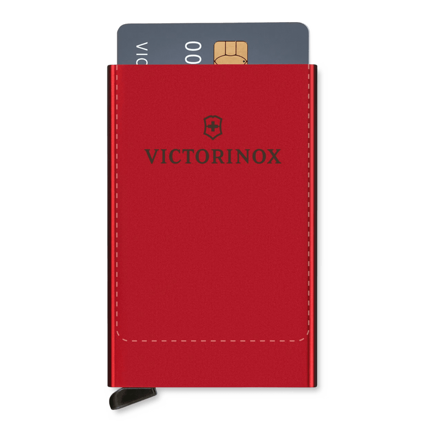 Tarjetero / Almacenamiento Seguro 4-6 Tarjetas / Aluminio Duradero / Protección RFID / Sistema Deslizamiento Patentado / Color Rojo.