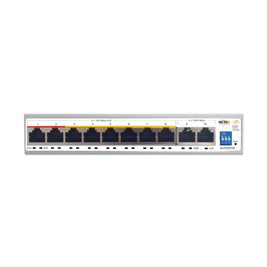 Switch PoE / Administración en la nube / Con 8 puertos 10/100 Mbsp PoE af/at / 2 Puertos Uplink 10/100/1000 Mbps /  Presupuesto 100 W / PoE hasta 250 metros / Soporta protocolo ONVIF