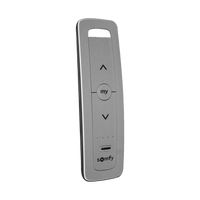 Control remoto 5 canales para motores de persiana Somfy con señal inalámbrica, instrucciones: sube, baja y detener, con posición favorita programada.