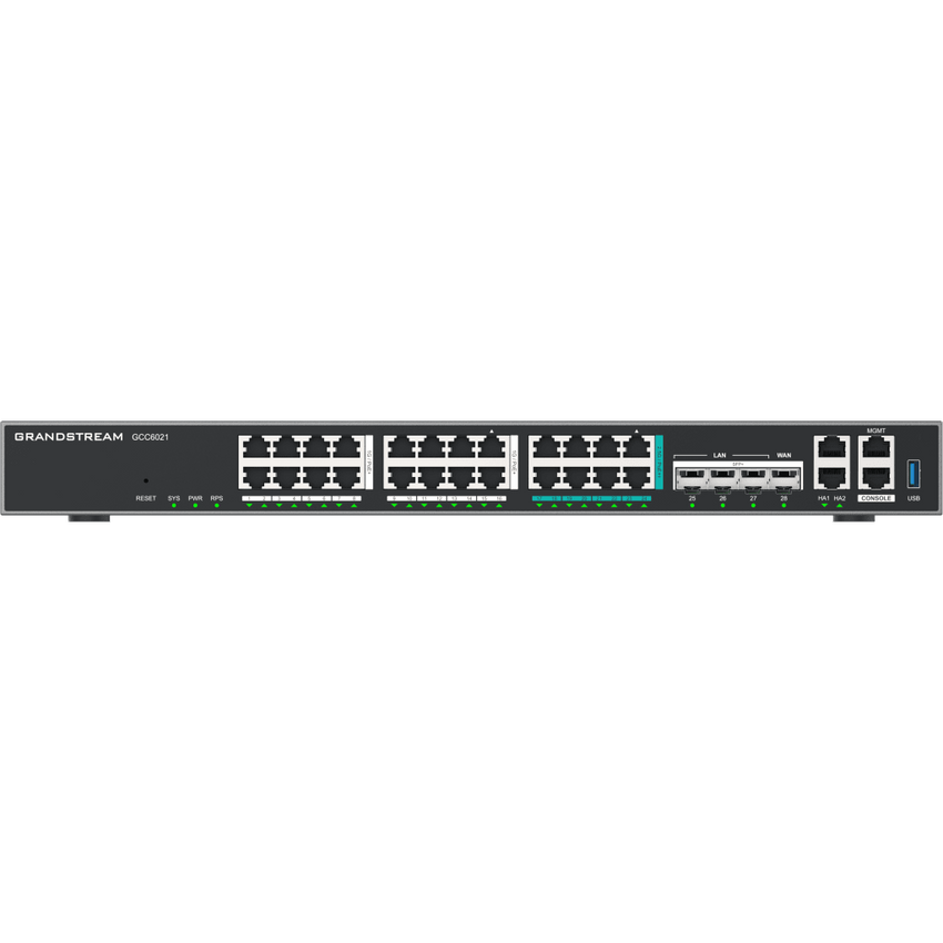 Router Todo-en-Uno GCC6021 con PBX de 50 Extensiones + Firewall + VPN + Switch de 16 Puertos GbE + 4x SFP+ 10 GbE y 8x 2.5 GbE / Gestión en la Nube con GDMS