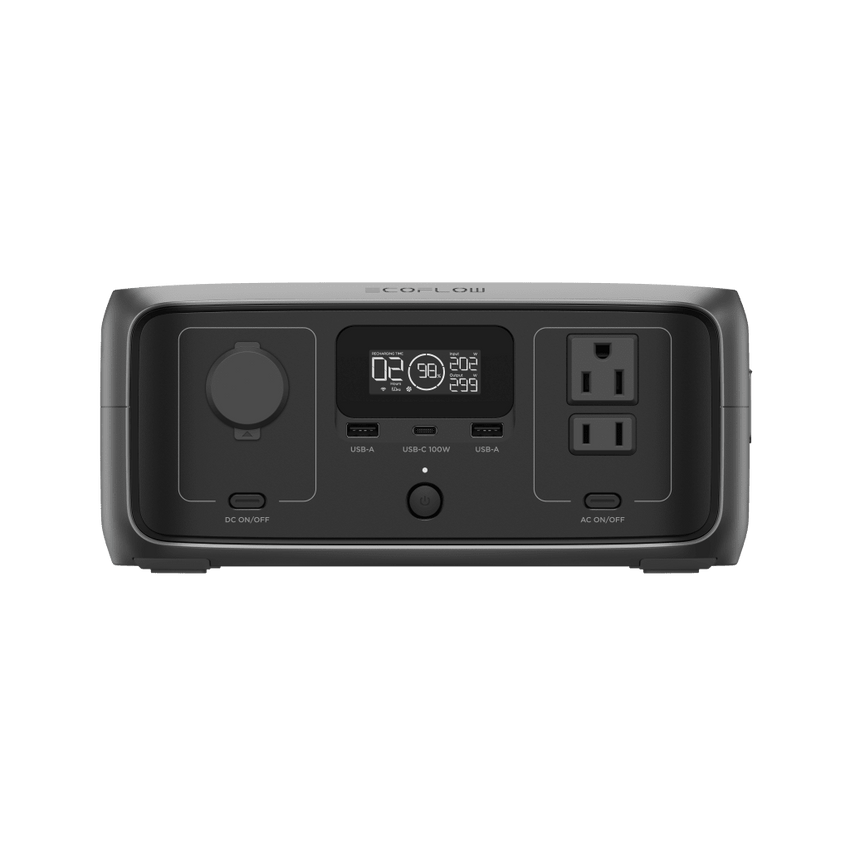 EcoFlow River 3 | Estación de Energía Portátil 245Wh Litio LFP / 2 AC 300 W (Max. 550W) / 1 USB-C 100W / 2 USB -A 12W / Cargador de Coche 8A a 12 o 24V / Conectividad WiFi y Bluetooth (App) / Carga Solar 110W Max.