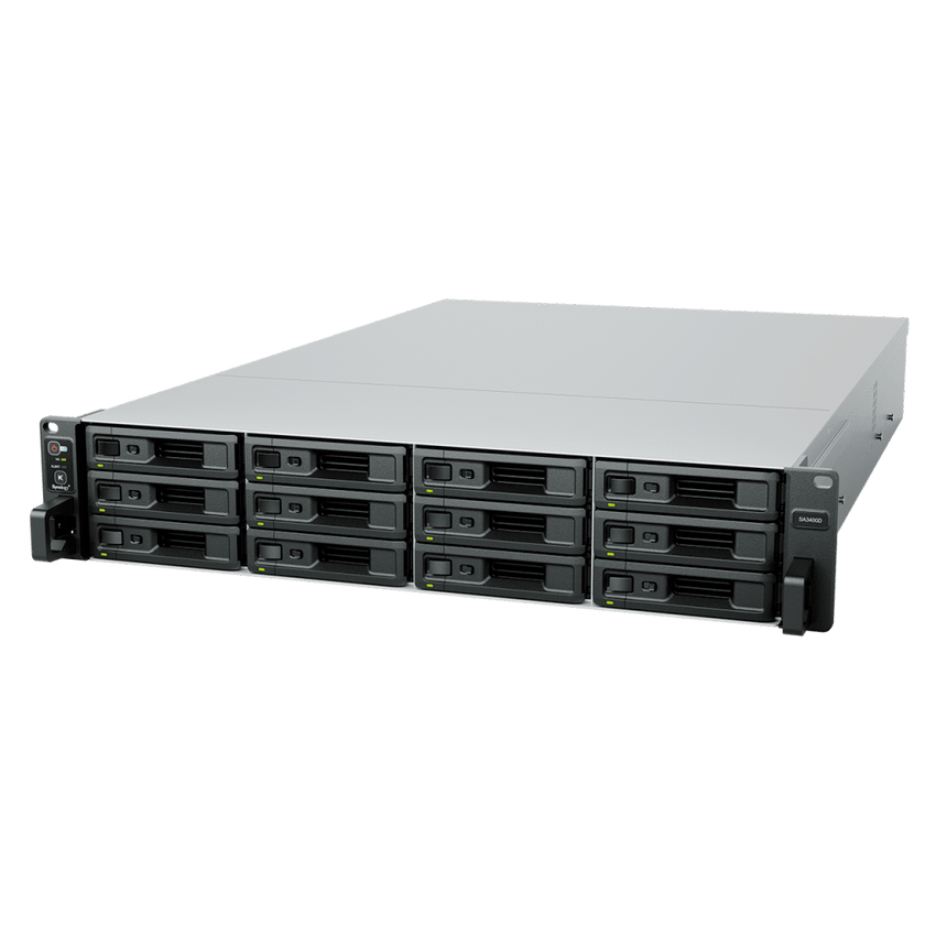 Servidor de Almacenamiento Synology SA3400D | Alta Escalabilidad | 12 Bahías SAS | Doble Controlador | Hasta 192 TB (576 TB Expandido) | 3,500/2,900 MB/s Lectura/Escritura | RAID F1, 0, 1, 5, 6, 10.