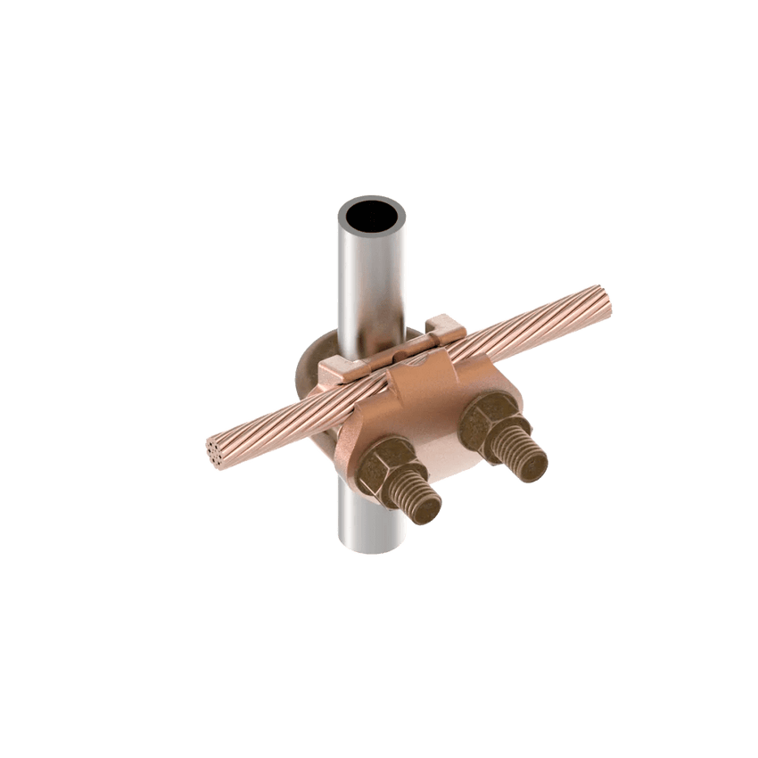 Conector Mecánico para Cable Calibre 4 a 2/0 AWG / Paralelo o 90° Grados a Tubo de 1 1/4" o Varilla  de 1 3/8" - 1 1/2".