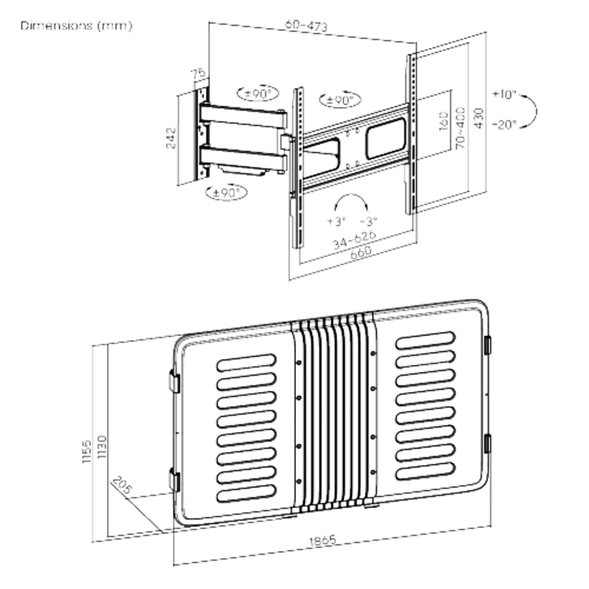 ENCLOSURE PARA PANTALLA HASTA 75" |  RESISTENTE  A INTEMPERIE MONTURA PARED | CAPACIDAD  DE CARGA MAX. 50 KG