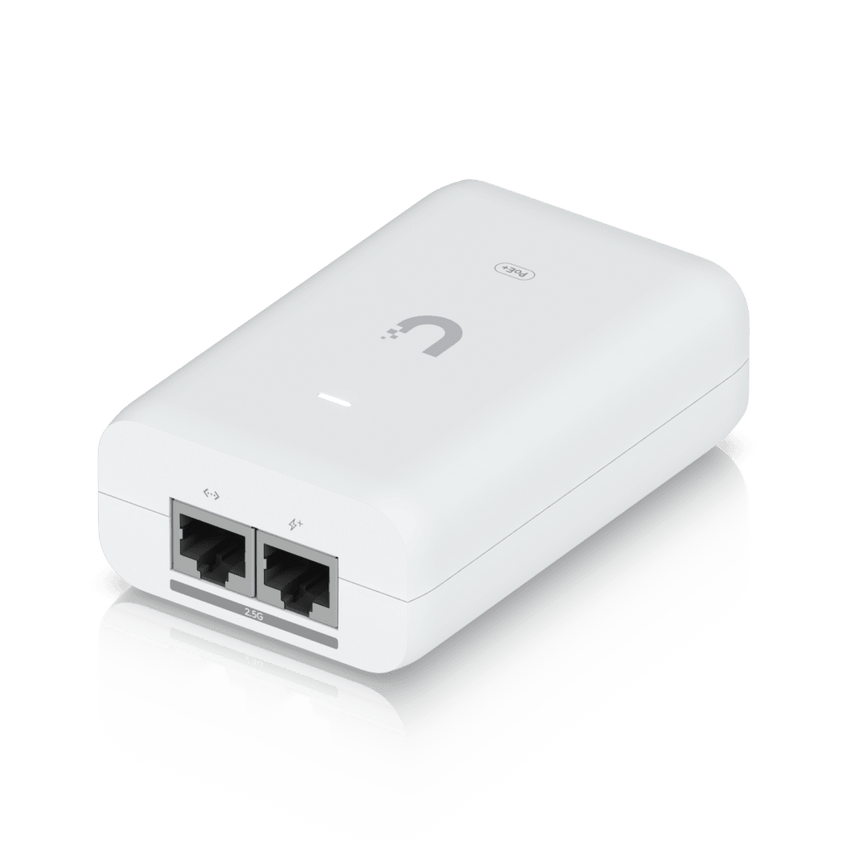 Adaptador PoE+ 2.5G / hasta 30 W / 48V 0.65A / (2) Puertos RJ45 MultiGigabit 2.5G / Salida PoE+ / LED Indicador / Ideal para APs UniFi WiFi 7 / / Protección contra Sobretensiones