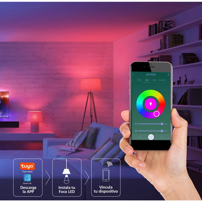Foco Smart  Dimeable / 10W / RGB y Blanco / Base E27 / IP20 / Con Control desde Aplicación Móvil