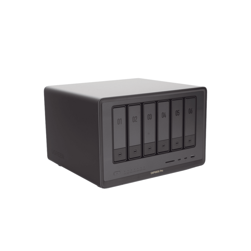 NAS UGREEN NASync DXP6800 Pro / Intel Core i5-1235U 10 Núcleos / 6 Bahías SATA + 2 M.2 NVMe / 2 Puertos Thunderbolt 4 / 2 Puertos 10GbE / 8K HDMI / PCIe 4.0 x4 / DDR5 Hasta 64GB / Compatibilidad Multiplataforma