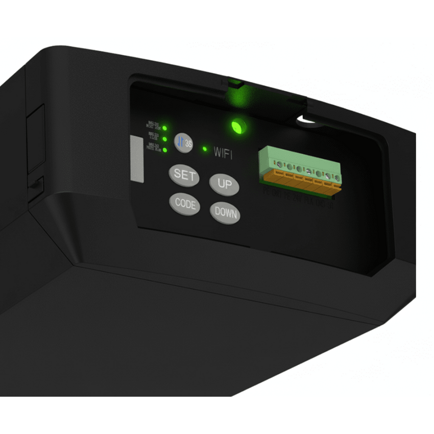 Motor P/ Puertas Garage / 1/2HP / Silencioso  / WIFI / Incluye Riel 3 Mts tipo C / Compatible con Riel tipo T / 2 Controles Inalámbricos Visera / 1 Control Inalámbrico Pared.