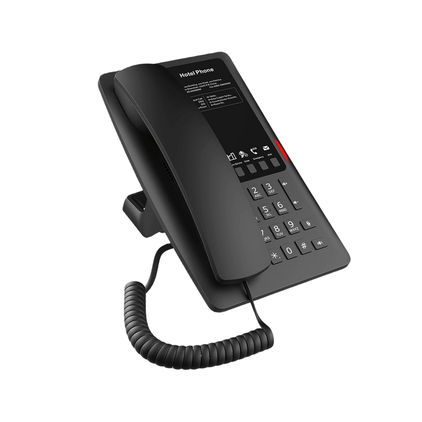 Teléfono IP Hotelero Wi-Fi 6 / 2 Líneas SIP / Doble Banda 2.4/5 GHz / 5 Teclas Programables / Puerto USB-A / PoE 802.3af / Diseño Negro
