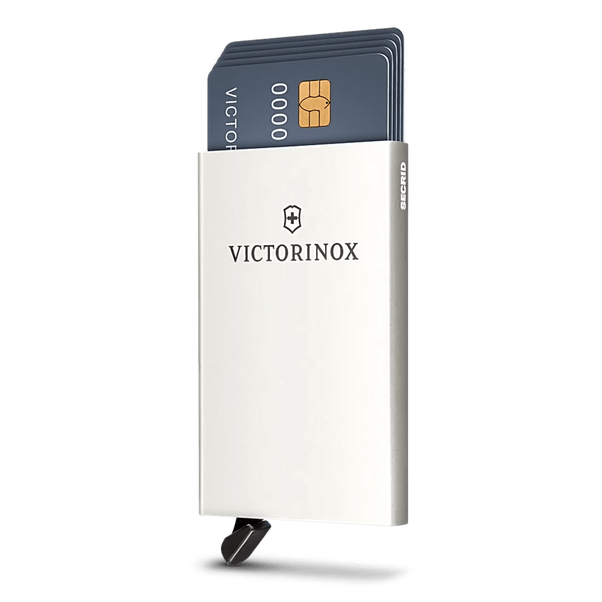 Tarjetero / Almacenamiento Seguro 4-6 Tarjetas / Aluminio Duradero / Protección RFID / Sistema Deslizamiento Patentado / Color Gris Claro.