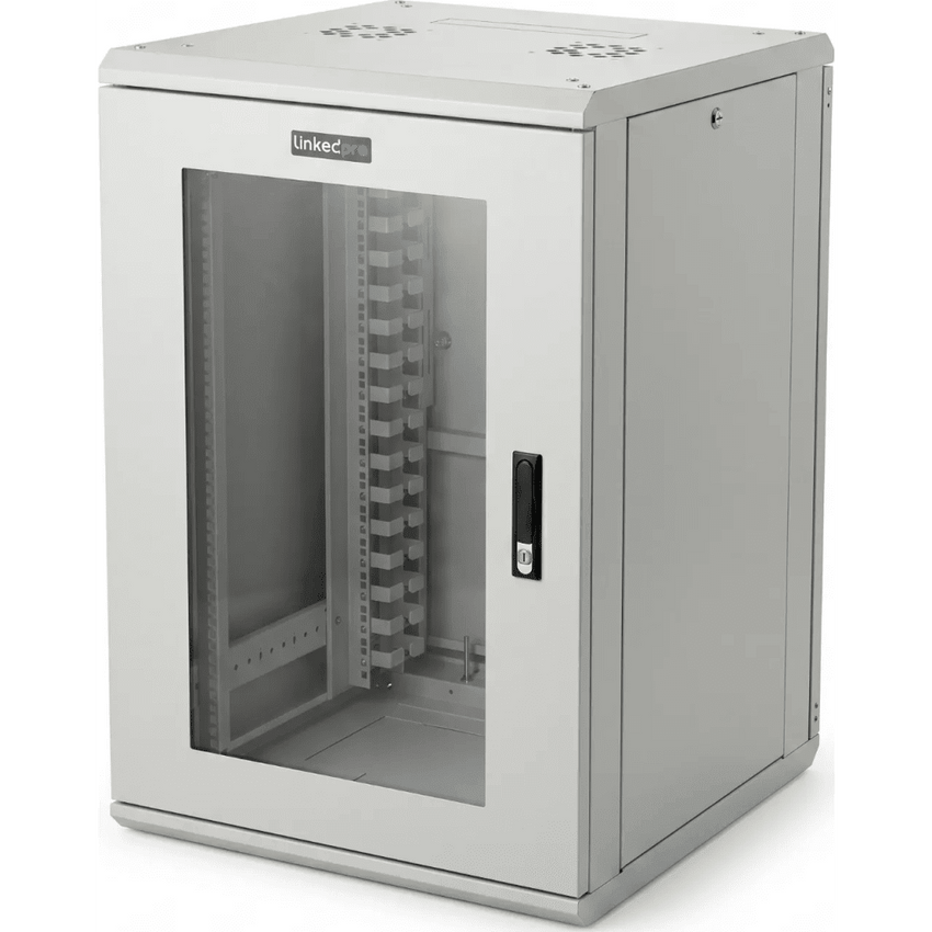 Gabinete Rackeable / 18 Unidades / 19 Pulgadas / Puerta de Cristal / Capacidad de Carga 750 Kg / Dimensiones 600x605x930 mm (23.6x23.8x36.6 in)