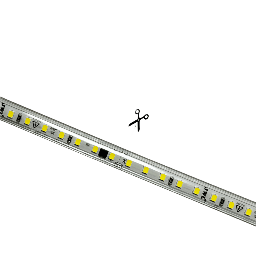 Manguera LED Luminosa Blanca de Resina Transparente y Flexible / Para uso Interior o Exterior / Carrete de 50 m/ 110V CA  4.2 A/ 500 W Potencia / T.C.C. 6500 K.