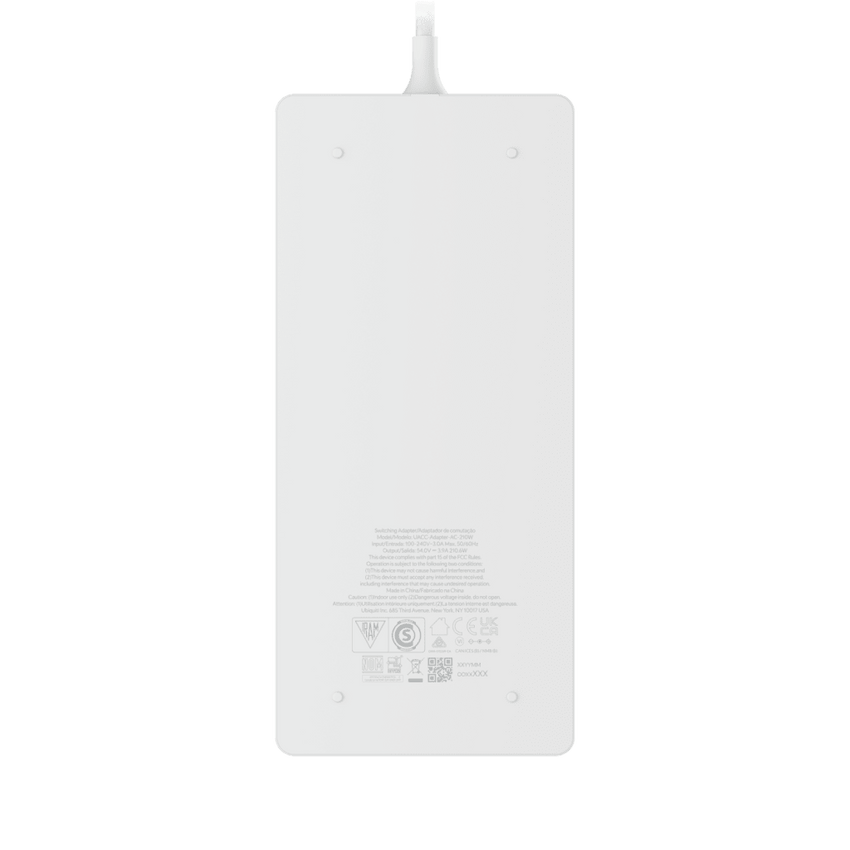 Adaptador de Corriente AC 210W / Entrada 100-240V AC / Salida 54V DC / Compatible con Switches PoE UniFi / Montaje en Pared / Cable AC 1.5m / Compatible con Switches UniFi Ultra, Pro Max 16 POE, y Flex 2.5G 8 POE