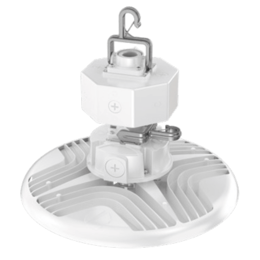 Luminaria LED High Bay Redonda REBL / 12,000-18,000 Lúmenes / Óptica Micro-Prisma Patentada / UGR Ultra Bajo / IK10 IP66 NEMA 4X / Temperatura 3500K-4000K-5000K Switchable / UVOLT 120-347V.