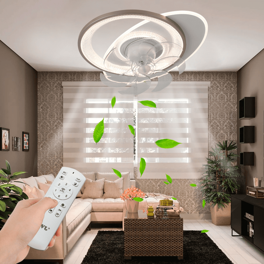 Ventilador de Techo con Luminario LED de 110 V CA 50/60 Hz /  88 W / 3 Tonos de Luz (6500 - 4 000 - 2 700 K) / Con giro 360° / Diámetro 550 mm / 6 Velocidades / Dimeable.