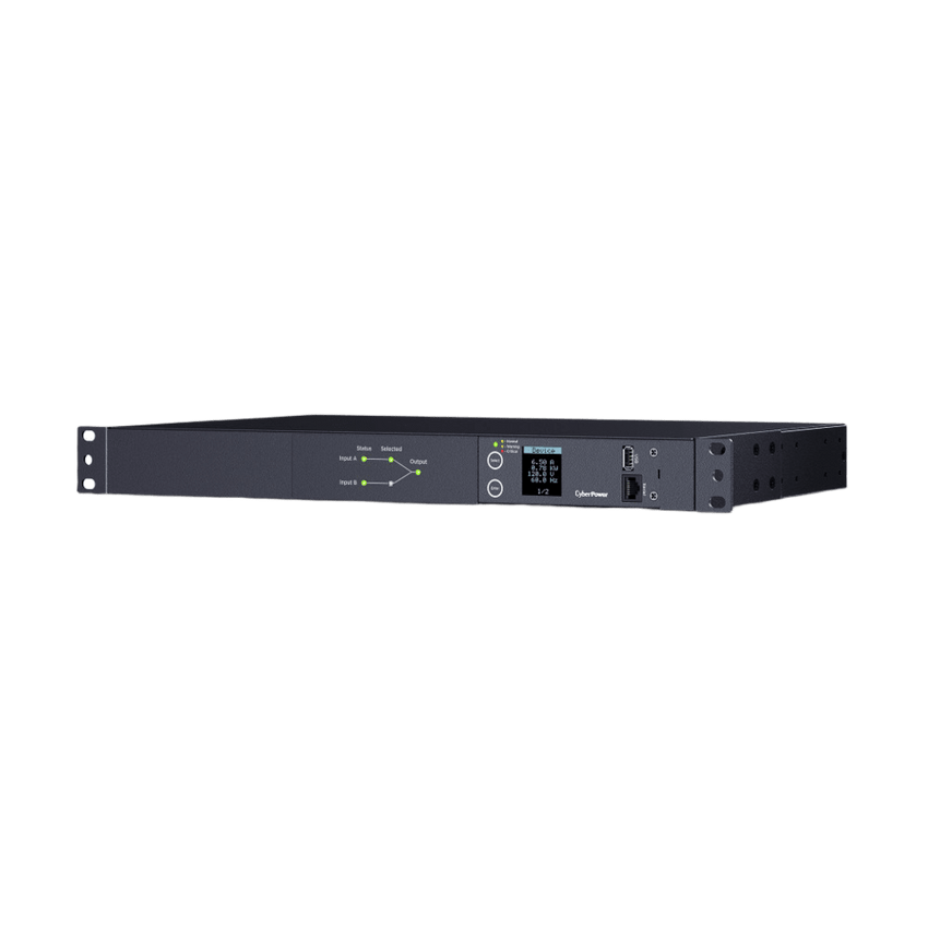 PDU ATS (Fuente Redundante Auto-transferible) Medible, Para Distribución de Energía, 2 Entradas 120 Vca NEMA5-15P, Con 10 Salidas NEMA 5-15R, Horizontal 19in, 1UR