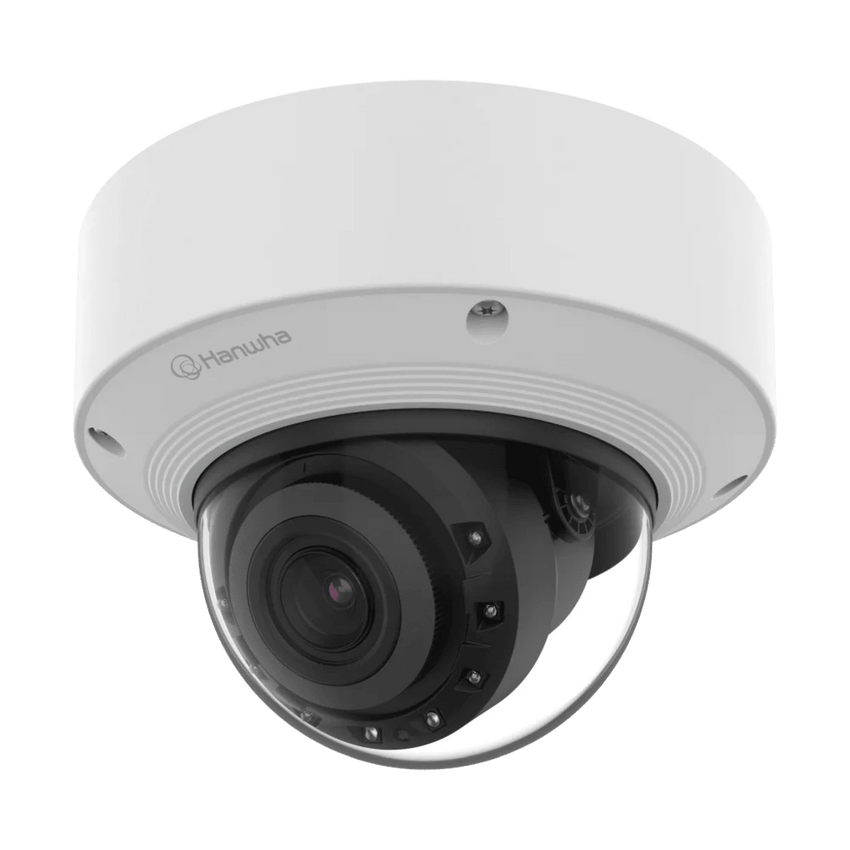 Cámara Domo AI 8 Megapíxeles / Motorizado 4.4-9.3 mm 2.1x / Dual NPU / IR 50 m (164 ft) / IP52 IK10 / Analítica Avanzada IA / extremeWDR 120 dB / Wisenet 9