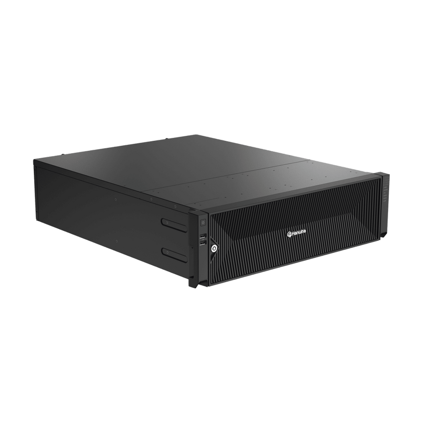 NVR de 64 canales / Soporta grabación hasta 32 MP / H.265 & Wisestream / Procesamiento 400 Mbps / 3 Puertos de Red / Raid 5-6 / 160 TB incluidos