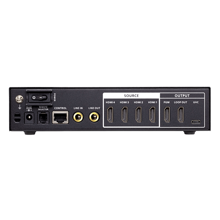 Switcher HDMI a USB 4 Entradas | 4K@60 | USB-C Streaming | Audio Mixer | PiP/Chroma | Control App
