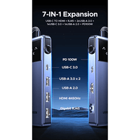 Hub USB-C 7 en 1 / USB-C a HDMI 4K 60Hz / 2x USB-A 3.0 + USB-C 3.0 + USB-A 2.0 / Gigabit Ethernet / PD 100W / Cable 20 cm (7.9 in)