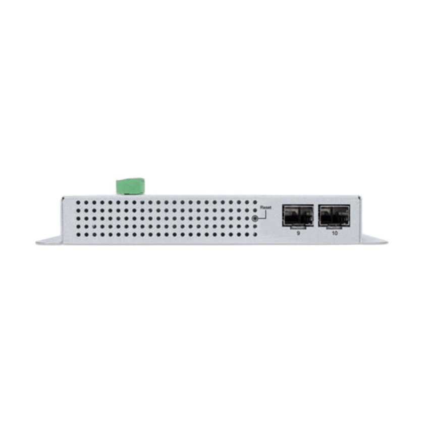 Switch Industrial Flat-Type 8 Puertos Gigabit C/PoE 802.3at, 2 Puertos SFP, LCD