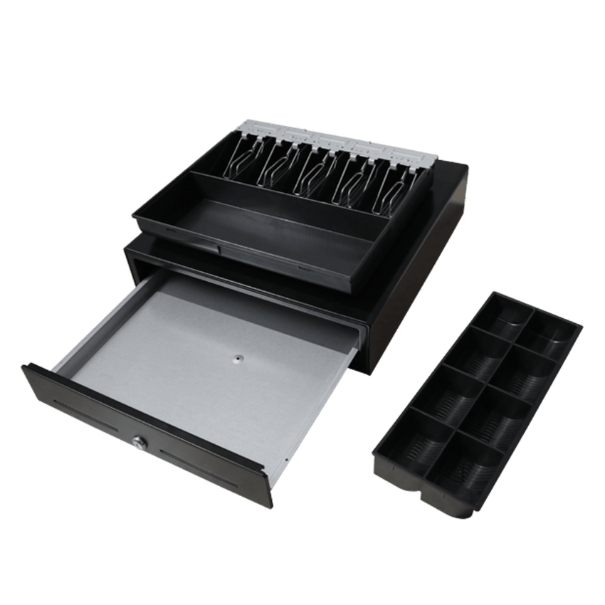 Cajón para Efectivo / Serie MK / Push Open / Insertos Ajustables Billetes y Monedas / Cubierta de Acero / Operación Manual