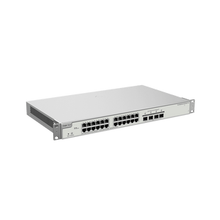 Switch Administrable Capa 3 con 24 puertos Gigabit PoE 802.3af/at + 4 SFP+ para fibra 10Gb, gestión gratuita desde la nube, 370w
