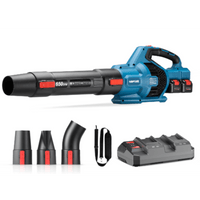 Sopladora Inalámbrica de 20V+20V, Incluye 2 baterías de 20V/6.0Ah, Cargado doble y 3 Boquillas.