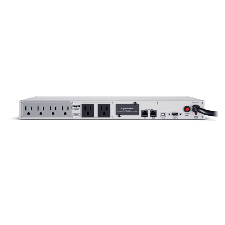 UPS de 1000 VA/600 W, Topología Línea Interactiva, Entrada 120 Vca NEMA 5-15P, Tipo Rack 1 UR, Con 6 Tomas NEMA 5-15R