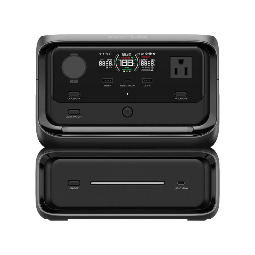 EcoFlow River 3 Plus | Estación de Energía Portátil 572Wh Litio LFP / 4 AC 800W (Max. 1600W) / 1 USB-C 100W / 3 USB -A 12W / Cargador de Coche 10A, 126W Max. / Conectividad WiFi y Bluetooth (App) / Carga Solar 220W Max.