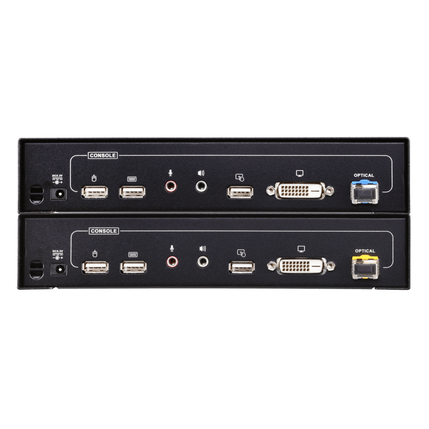 Extensor KVM DVI | Transmisión por Fibra Óptica | Distancia hasta 600 m | Resolución 1920x1200 a 60 Hz | Señales RS-232 y USB