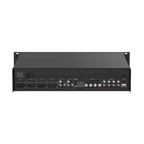 Amplificador de Red |  4 Zonas de 250W | 100V/70v | Calendarización de eventos | Biblioteca de Materiales de Audio | Entrada de Alarma | Hik-Connect /Hikcentral profesional