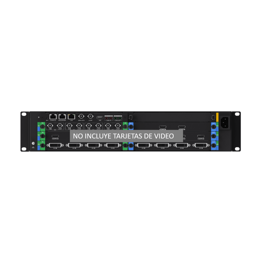 Chassis Controlador de Video Wall 6 Slots / 2U Rack / Hasta 6 Tarjetas (Entrada y Salida de Video) / 4K Ultra HD / Hot-Swappable / Touch LCD 4.5" / Genlock Sync