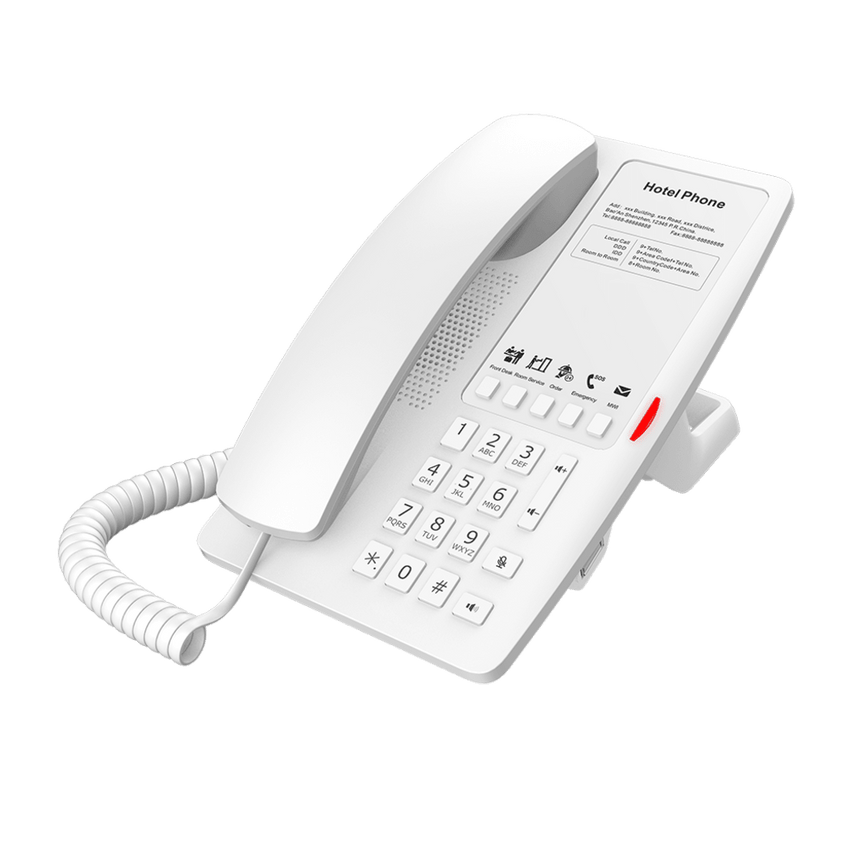 Teléfono IP para Hotelería, Puerto USB-A para Carga, 5 Teclas Programables para Servicio Rápido (Hotline), Plantilla Personalizable con PoE