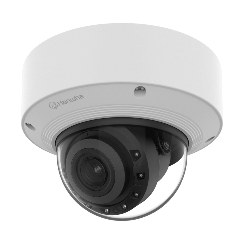 Cámara Domo AI IR 5MP / Motorizado Varifocal 3.3~9.3mm / Doble NPU / Análisis Inteligente / WDR 120dB / IR 50m / IP52 IK10 / PoE / Wisenet 9
