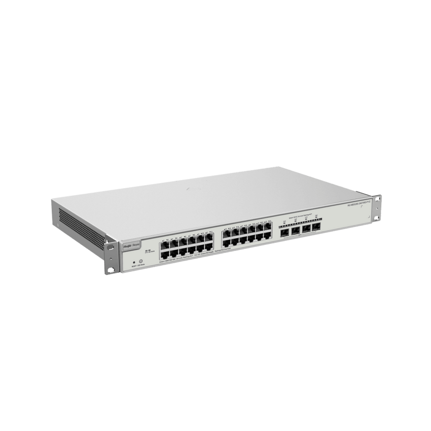 Switch Administrable Capa 3 con 24 puertos Gigabit PoE 802.3af/at + 4 SFP+ para fibra 10Gb, gestión gratuita desde la nube, 370w