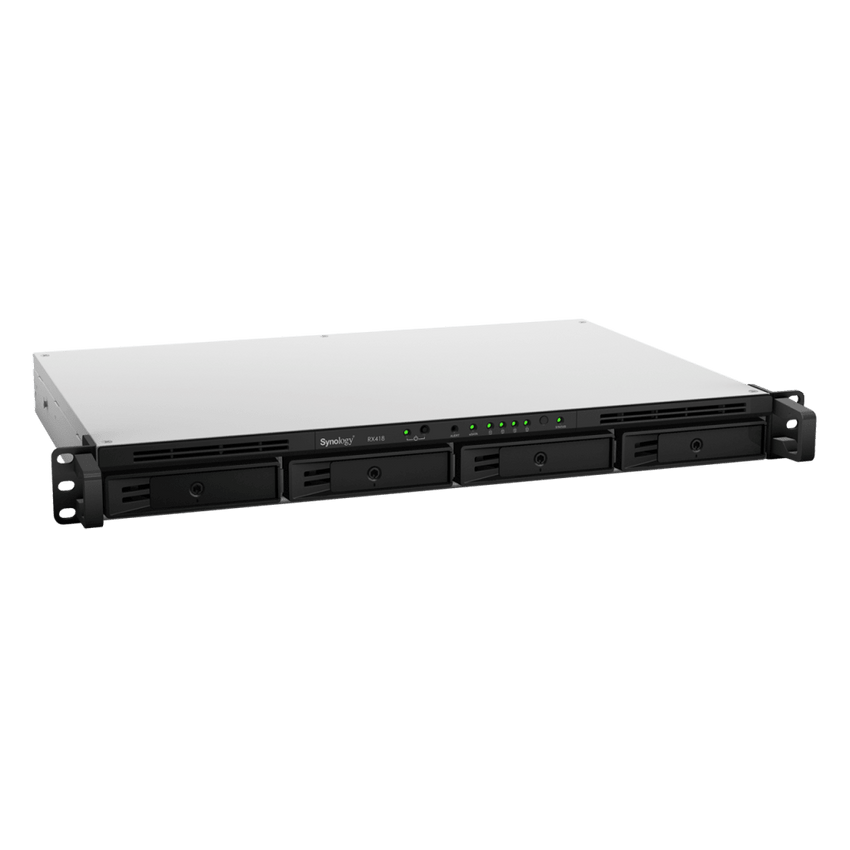 Unidad de Expansión Synology RX418 | 4 Bahías SATA HDD/SSD 3.5" y 2.5" | eSATA | Profundidad 30 cm | Compatible con RackStation 1U | Administración DSM.